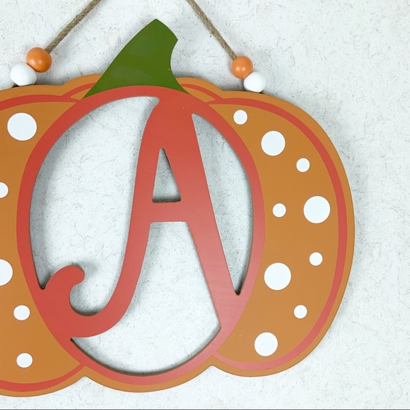 Pumpkin Initial A Polka Dot Door Sign Wall Hanging Fall Decor Thanksgiving - Picture 2 of 4